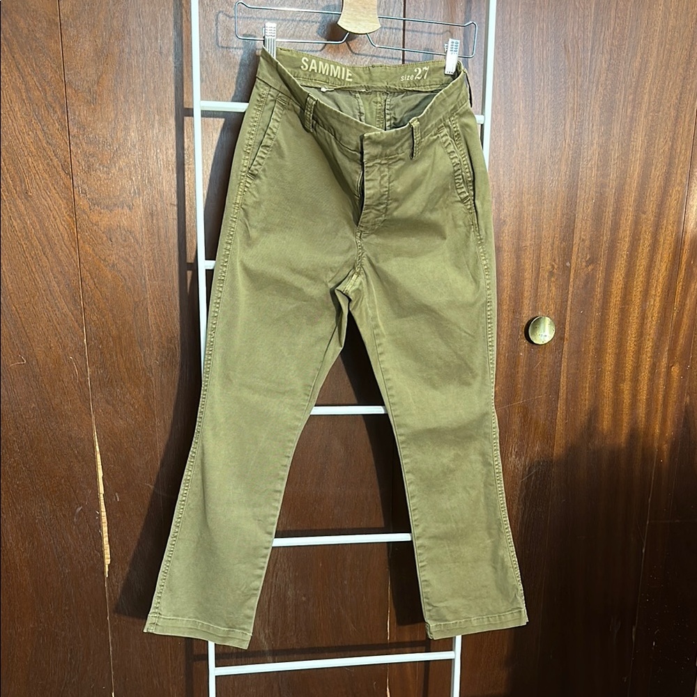 J. Crew Olive Chinos Cropped Kick-Flare Cotton Sz 27Slit pockets Polished